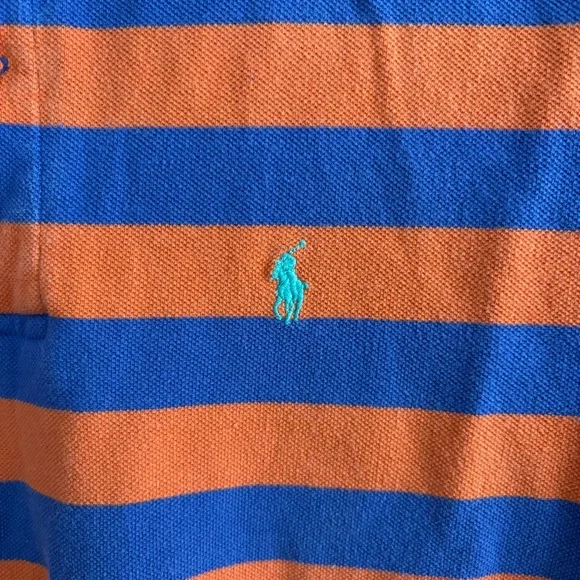 Polo by Ralph Lauren Men's Orange and Blue Striped Polo Shirt Y2K Vintage Rugby - Picture 9 of 16